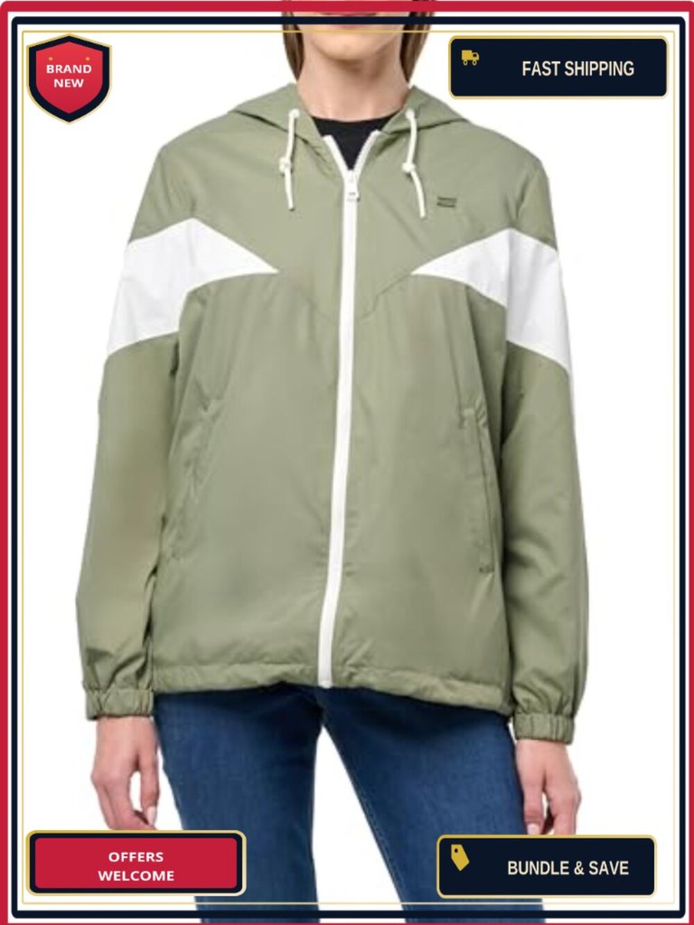 Nylon Windbreaker Jacket with Hood, Water Resistant, Zip Pockets
